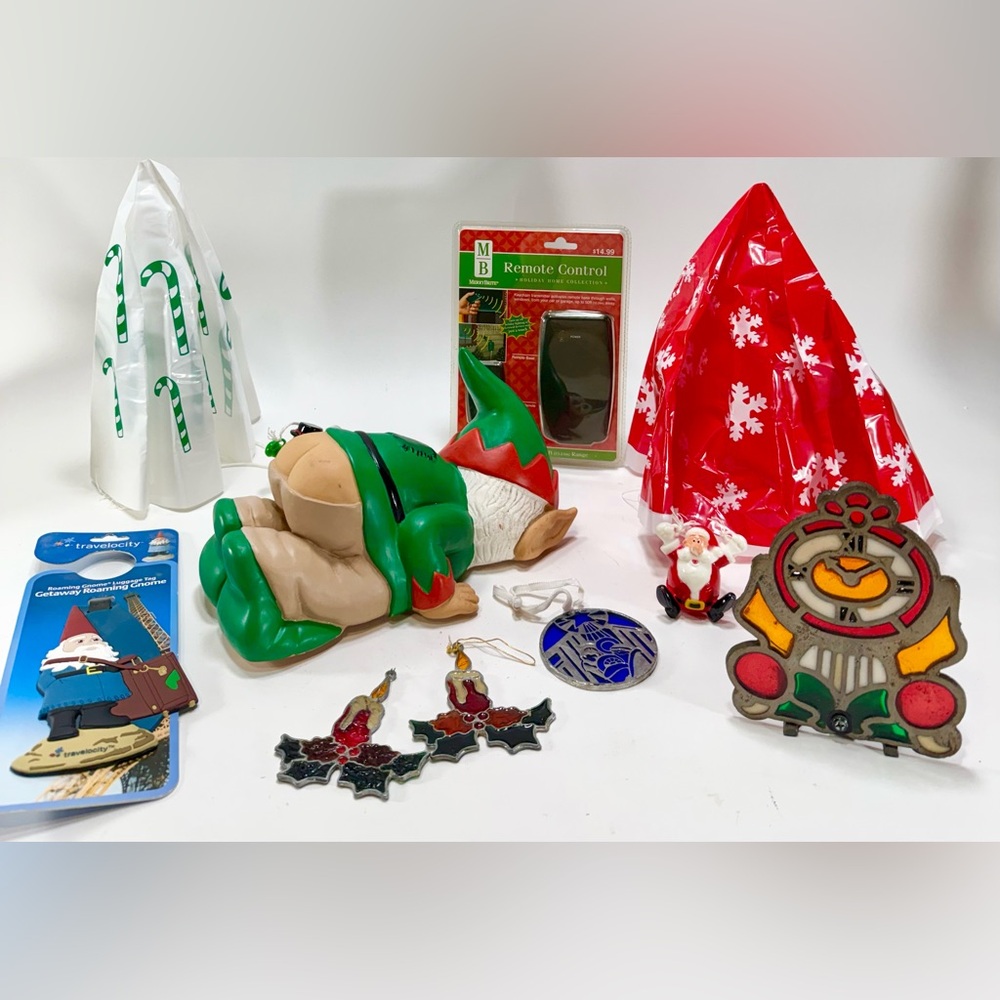 Christmas/Holiday LOT Gnome, Santa, Snowman, Stained Glass, Cast Iron READ BELOW